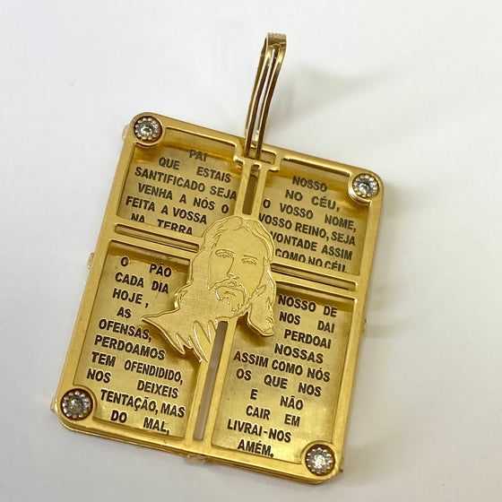 Pingente de Ouro 18k Modelo Placa com Rosto de Cristo e Pai Nosso / 18k Gold Pendant Plate Model with Christ's Face and The Lord's Prayer - Ricca Jewelry