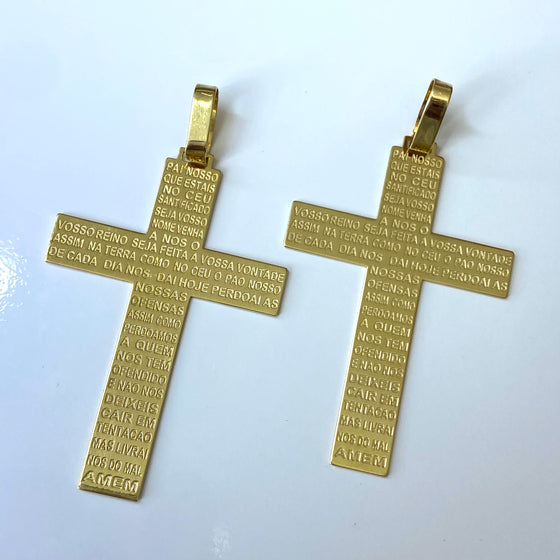 Pingente em Ouro 18K Cruz com Oração do Pai Nosso / 18K Gold Cross Pendant with Our Father Prayer - Ricca Jewelry