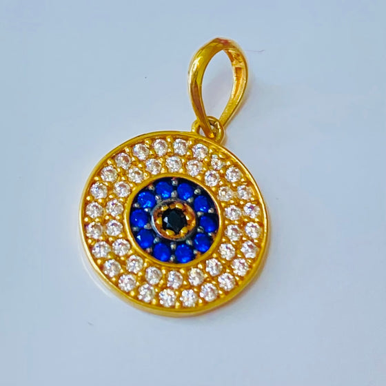 Pingente em Ouro 18K Olho Grego Cravejado com Zircônia / 18k Gold Greek Eye Pendant Encrusted with Zirconia - Ricca Jewelry