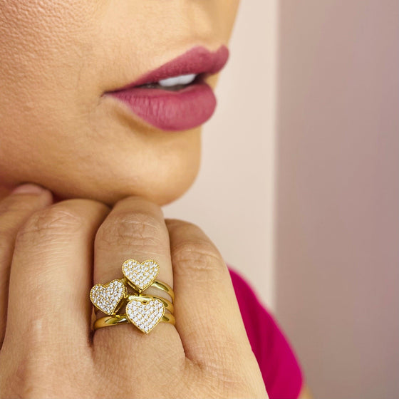 Anel Chuveirinho Coração em Ouro 18k com Zircônia / Heart Shower Ring in 18k Gold with Zirconia - Ricca Jewelry