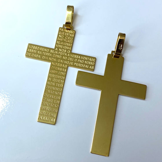 Pingente em Ouro 18K Cruz com Oração do Pai Nosso / 18K Gold Cross Pendant with Our Father Prayer - Ricca Jewelry