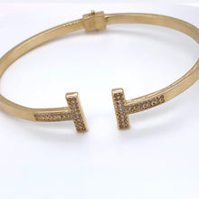  Bracelete em Ouro 18k Modelo T Inspiracao Tiffany com Pedras Zirconia / Luxury 18k Gold Bracelet Inspired by Tiffany with Cubic Zirconia Stones