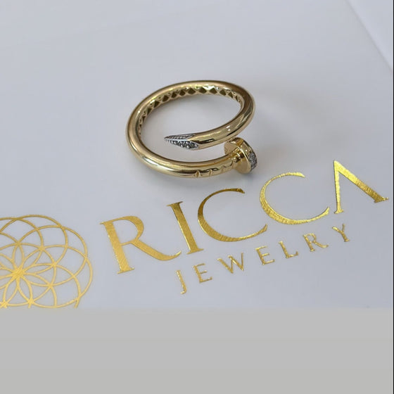 Anel de Ouro 18k Modelo Prego com Zircônias - Ricca Jewelry