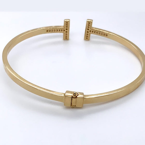 Bracelete em Ouro 18k Modelo T Inspiracao Tiffany com Pedras Zirconia / Luxury 18k Gold Bracelet Inspired by Tiffany with Cubic Zirconia Stones