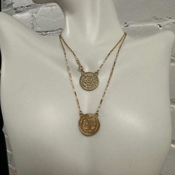 Escapulario de Ouro 18k Modelo Sao Bento com Corrente Veneziana Alongada 50cm 4.8g - Ricca Jewelry
