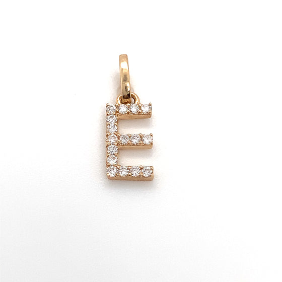Pingente de Ouro 18k Modelo Letra E com 16 Diamantes