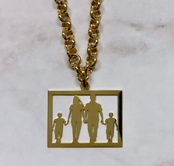 Pingente de Ouro 18k Modelo Casal e dois Filhos Meninos / 18k Gold Pendant Couple with Two Boys - Ricca Jewelry