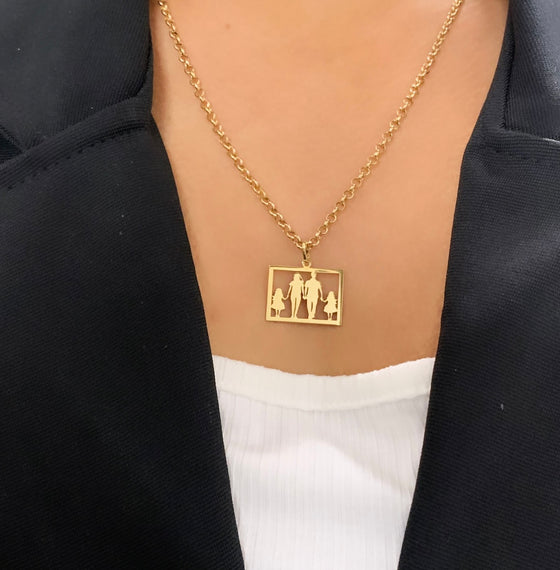 Pingente de Ouro 18k Modelo Casal e duas Filhas / 18k Gold Family Pendant - Couple and Two Daughters - Ricca Jewelry