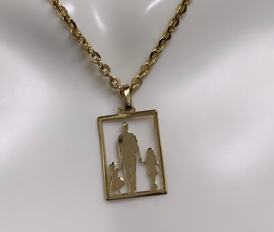 Pingente de Ouro 18k Modelo Familia Pai e Duas Filhas / Father and Daughters 18k Gold Family Pendant - Ricca Jewelry