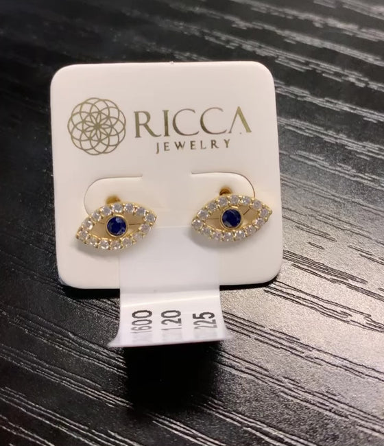 Brincos Olho Grego em Ouro 18k com Zircônias / Greek Eye Earrings in 18k Gold with Zirconias