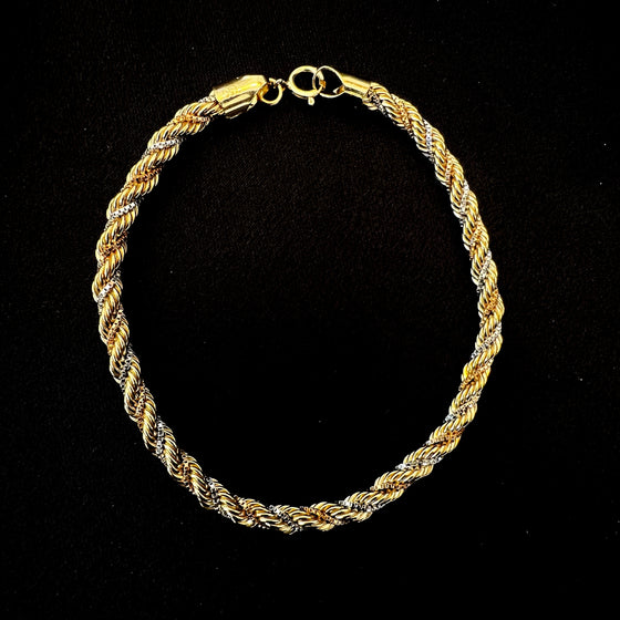 Pulseira Corda Tricolor em Ouro 18k / 18k Gold Tricolor Rope Bracelet - Ricca Jewelry