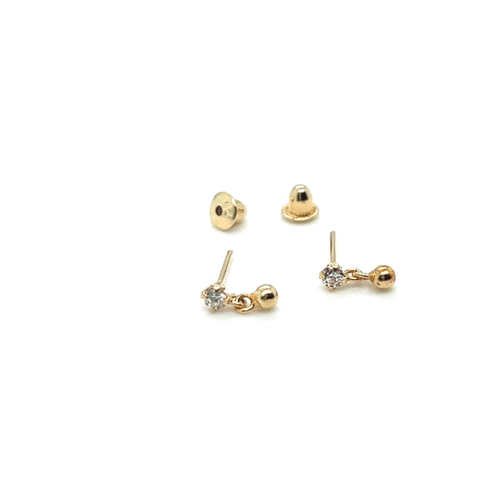 Brincos Baby Collection em Ouro 18k com Esfera e Zircônia / Baby Collection 18K Gold Sphere with Zirconia Earrings - Ricca Jewelry