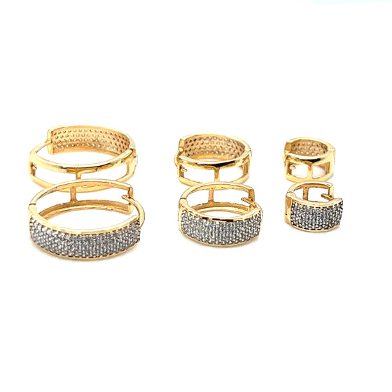 Brincos de Ouro 18k Modelo Argola Mini com Pedras de Zircone 8mm - Ricca Jewelry