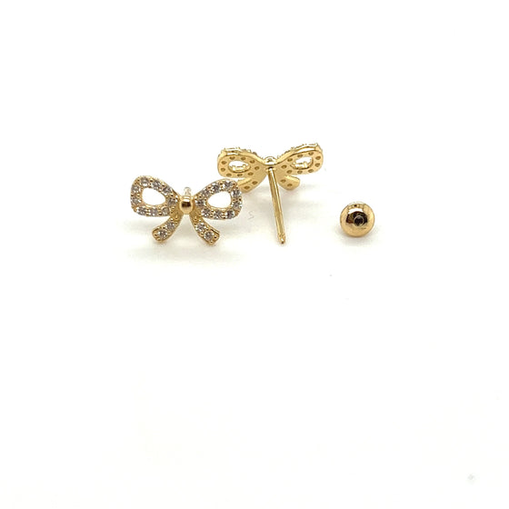 Brinco Laço em Ouro 18k com Zircônia / Bow Earring in 18k Gold with Zirconia - Ricca Jewelry