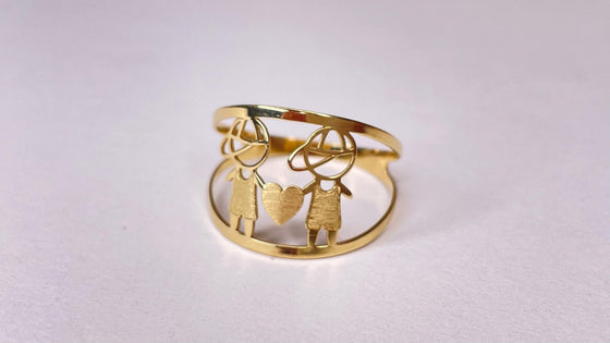 Anel em Ouro 18k Modelo Filhos - Dois Meninos / 18k Gold Ring - Sons Model with Two Boys - Ricca Jewelry