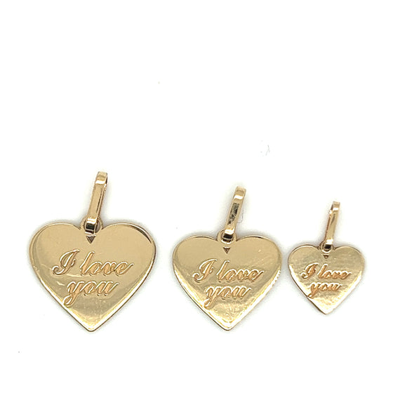 Pingente em Ouro 18k Coração Polido com a Inscrição "I Love You" / 18k Gold Polished Heart Pendant with "I Love You" Inscription - Ricca Jewelry