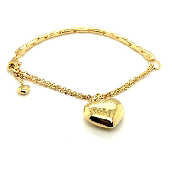 Pulseira Ouro 18k Modelo Misto com Pingente Coracao / 18k Gold Mixed Model Bracelet with Heart Pendant - Ricca Jewelry