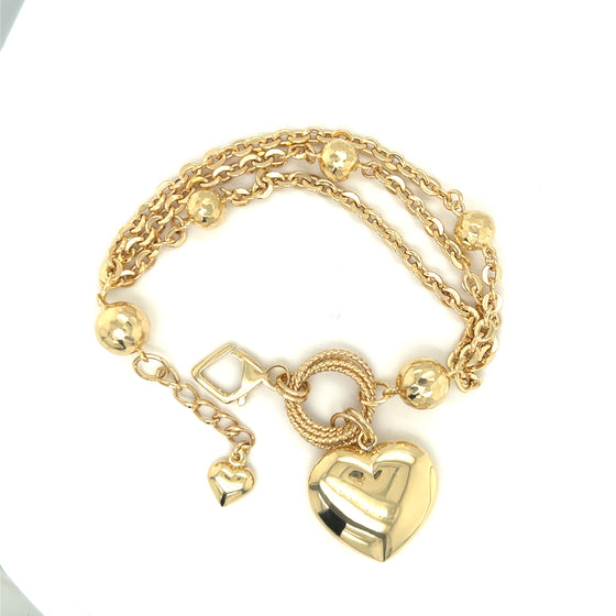 Pulseira Ouro com Pingente Coração e Extensor - Ricca Jewelry