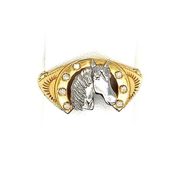 Anel Ferradura com Cavalo em Ouro Branco - Ricca Jewelry