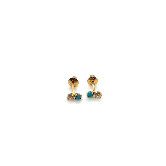 Brincos em Ouro 18k Tamanho Baby com Duas Pedras de Zircônia / Baby Size 18k Gold Earrings with Two Zirconia Stones - Ricca Jewelry