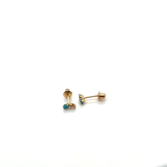 Brincos em Ouro 18k Tamanho Baby com Duas Pedras de Zircônia / Baby Size 18k Gold Earrings with Two Zirconia Stones - Ricca Jewelry