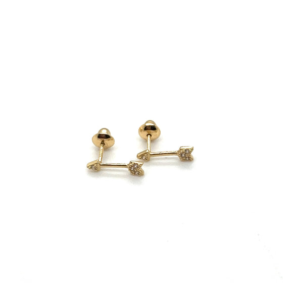 Brincos em Ouro 18k Modelo Flecha com Zircônia / 18k Gold Arrow Earrings with Zirconia - Ricca Jewelry