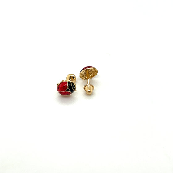 Brinco em Ouro 18k Infantil Joaninha Resinada / 18k Gold Earring for Children Resin Ladybug - Ricca Jewelry
