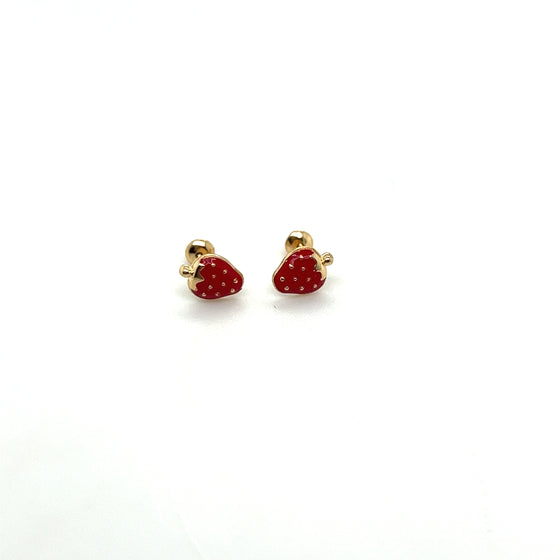 Brinco em Ouro 18k Morango Resinado / 18k Gold Resin Strawberry Earring - Ricca Jewelry