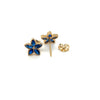 Brinco de Ouro 18k Modelo Flor Zirconias cor Safira - Ricca Jewelry