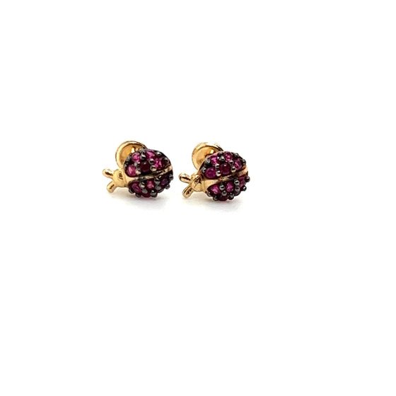 Brinco em Ouro 18k Modelo Mini Joaninha com Zirconia / 18k Gold Earring Mini Ladybug Model with Zirconia - Ricca Jewelry