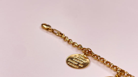 18K Yellow Gold Ten Commandments Written in Brazilian Portuguese Medal Charm Bracelet - Ricca Jewelry