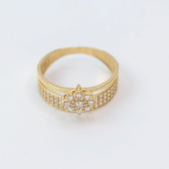 18K Yellow Gold Triple Row Pave and Flower Engagement Ring - Ricca Jewelry