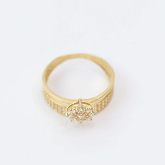18K Yellow Gold Triple Row Pave and Flower Engagement Ring - Ricca Jewelry