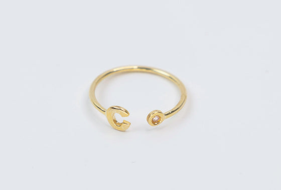 18K Yellow Gold Letter & CZ Adjustable Ring - Ricca Jewelry
