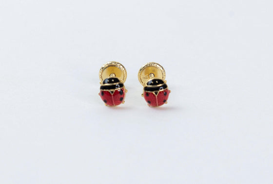 Baby Collection 18K Yellow Gold Enamel Ladybug Stud Earrings - Ricca Jewelry
