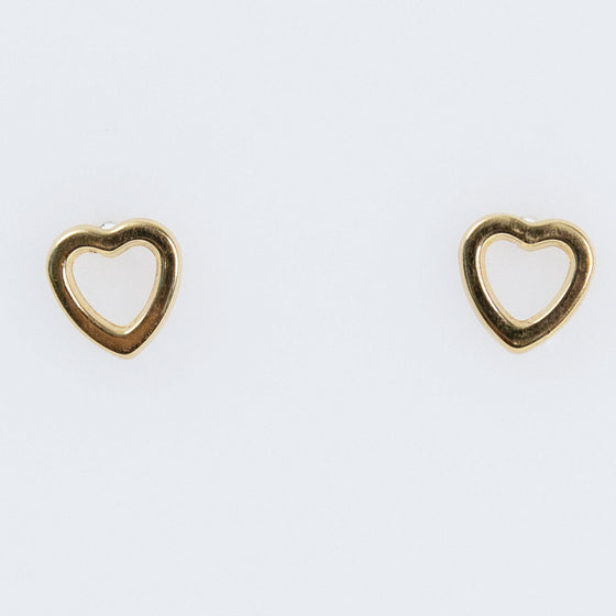 18K Yellow Gold 5mm Open Heart Outline Stud Earrings - Ricca Jewelry