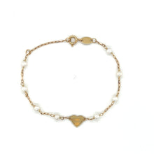  Pulseira Infantil em Ouro 18k com Pérolas e Coração / Child's Bracelet in 18k Gold with Pearls and Central Heart - Ricca Jewelry