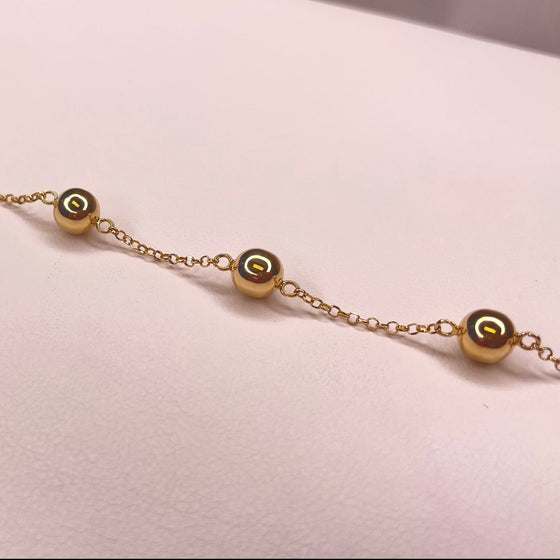 Pulseira de Ouro 18k Modelo Elo Portugues com bolas de 5mm / 18k Gold Portuguese Link Bracelet with 5mm Balls - Ricca Jewelry