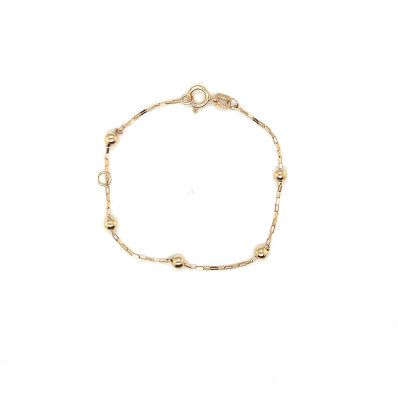 Pulseira Infantil em Ouro 18k com Esferas e Corrente Cartier / Child's 18K Gold Bracelet with Spheres and Cartier Chain - Ricca Jewelry