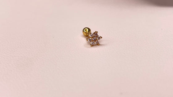 18K Yellow Gold Zircon Flower Cartilage Piercing - Ricca Jewelry