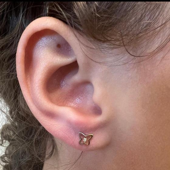 Brinco em Ouro 18k Borboleta em Duas Cores com Zircônia / 18k Gold Earring Butterfly in Two Colors with Zirconia - Ricca Jewelry