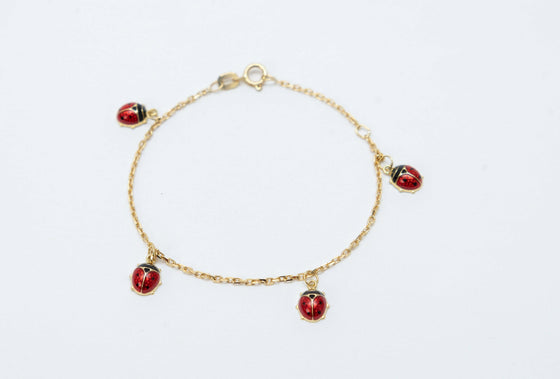 Pulseira Baby Collection em Ouro 18k com Charme de Joaninha Esmaltada / Baby Collection Bracelet in 18k Gold with Enamel Ladybug Charm - Ricca Jewelry