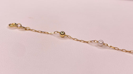 Pulseira Infantil Coleção Baby em Ouro 18k com Esferas e Pérolas / Baby Collection 18K Gold Sphere and Pearls Bracelet - Ricca Jewelry