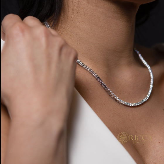 Gargantilha Riviera em ouro 18k branco 18k com diamantes - Tennis Necklace - Ricca Jewelry