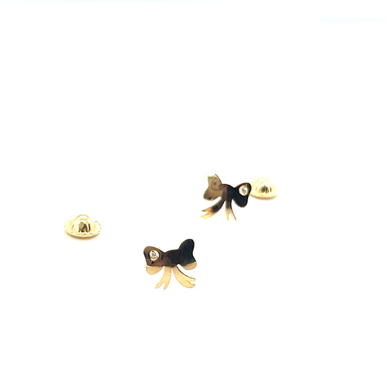 Brincos em Ouro 18k Laço com Zircônia e Tarrachas de Rosca / 18k Gold Earrings Bow with Zirconia and Screw Backs - Ricca Jewelry