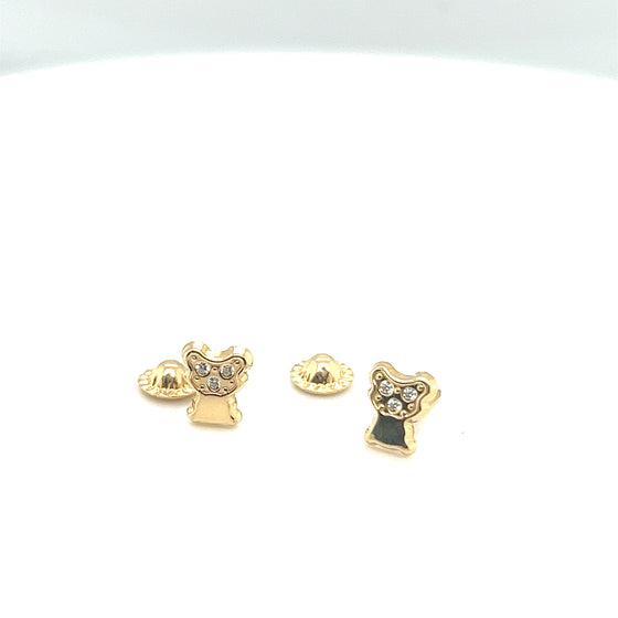 Brincos em Ouro 18k Cachorrinho com Tarrachas de Rosca / 18k Gold Earrings Puppy with Screw Backs - Ricca Jewelry