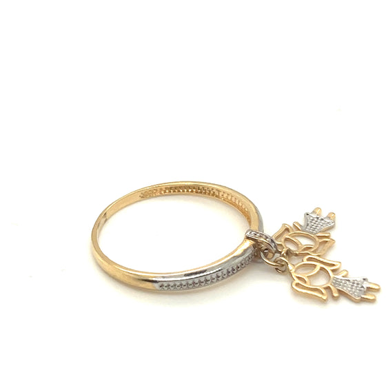 Anel em Ouro Amarelo 18k com 2 Pingentes de Meninas - Ricca Jewelry