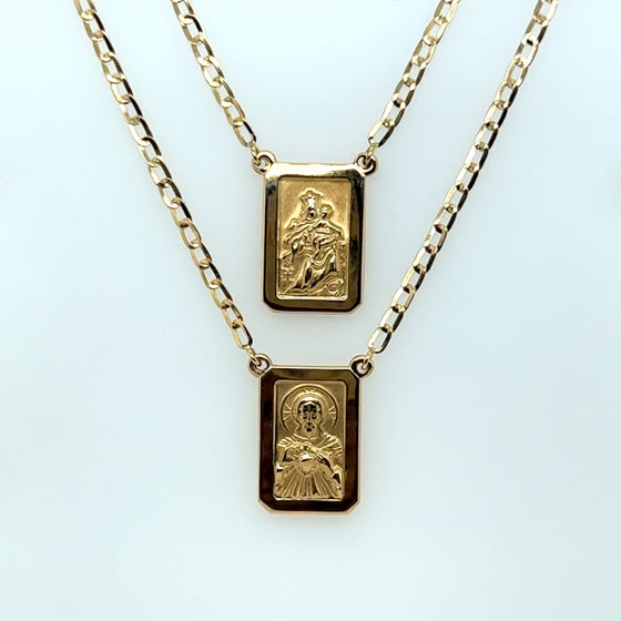 Escapulario de Ouro 18k Sagrado Coracao de Jesus e Nossa Senhora do Carmo - Ricca Jewelry