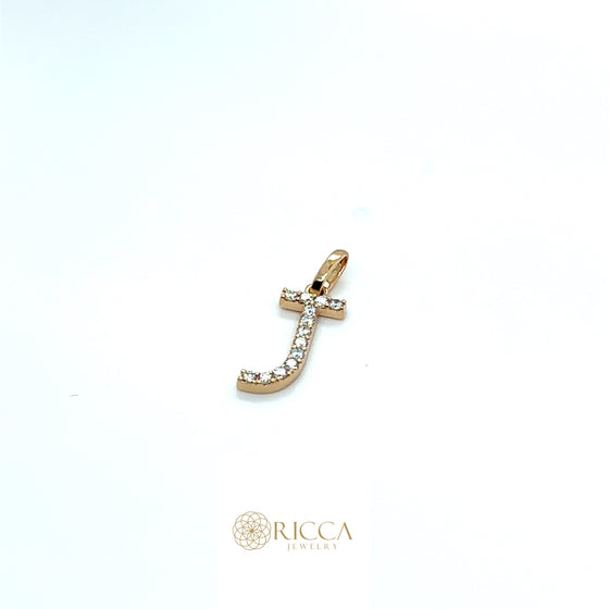 Pingente de Ouro 18k Modelo Letra J com 13 Diamantes - Ricca Jewelry