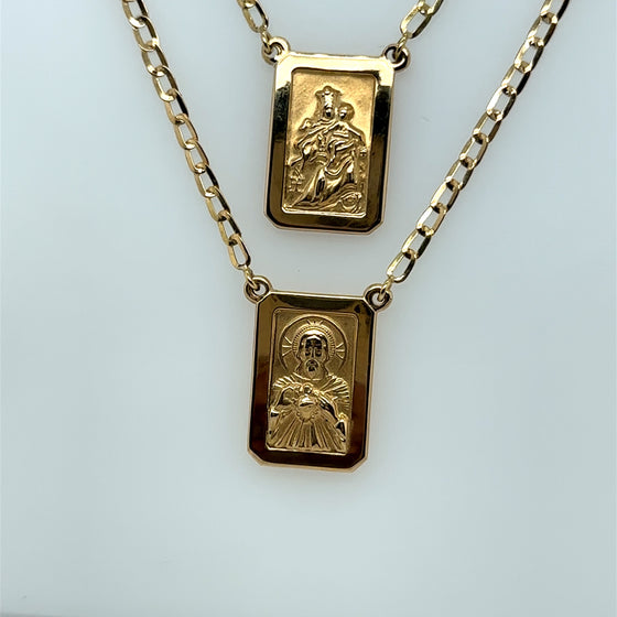 Escapulario de Ouro 18k Sagrado Coracao de Jesus e Nossa Senhora do Carmo - Ricca Jewelry